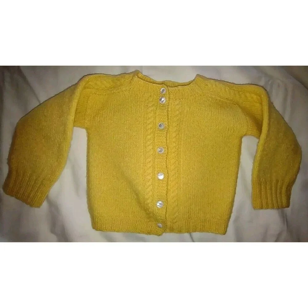 40s/50s Hand-Knitted Cardigan, Skirt Brace, & Bonnet Hat Set Antique Outfit
